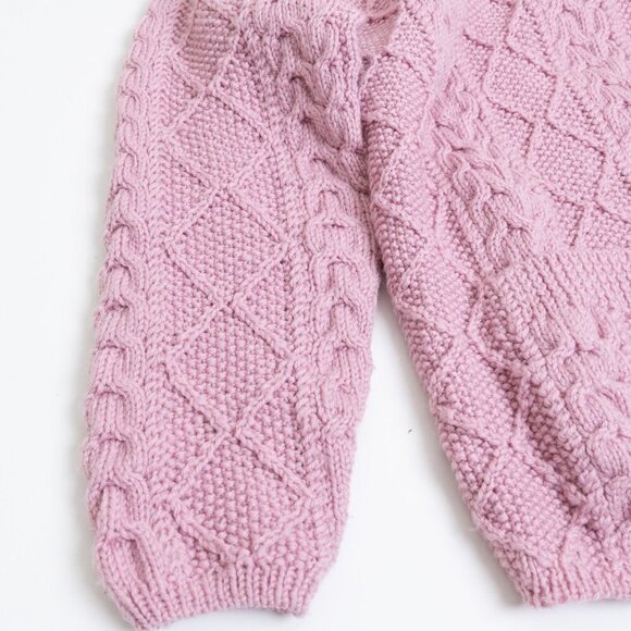 Hand Knitted Cardigan Pink Sweater Chunky Diamond Stitch Oversized M/L - Picture 8 of 10